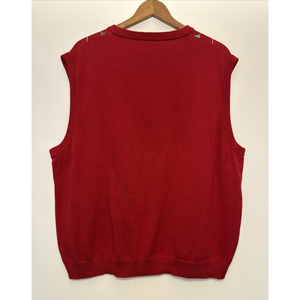 Saddlebred Men's V Neck Argyle‎ Sweater Vest Red Gray XL 100% Cotton Preppy Golf - Picture 9 of 10